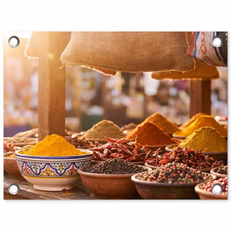Gartenposter - Gewürze – Markt – Bunt - Specerijen - Markt - Kleurrijk tuinposter los doek klein