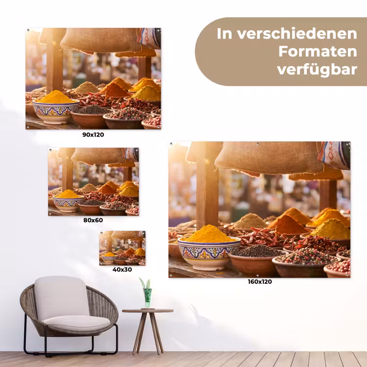 Gartenposter - Gewürze – Markt – Bunt - Specerijen - Markt - Kleurrijk tuinposter los doek klein