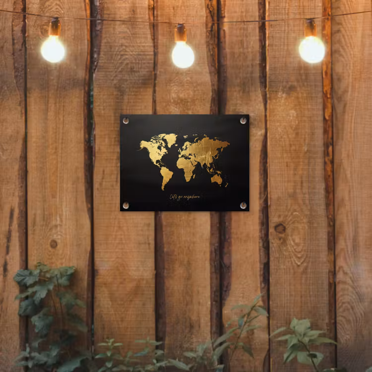Goud - Glanzend - Wereldkaart - Luxe tuinposter los doek klein -sfeer1