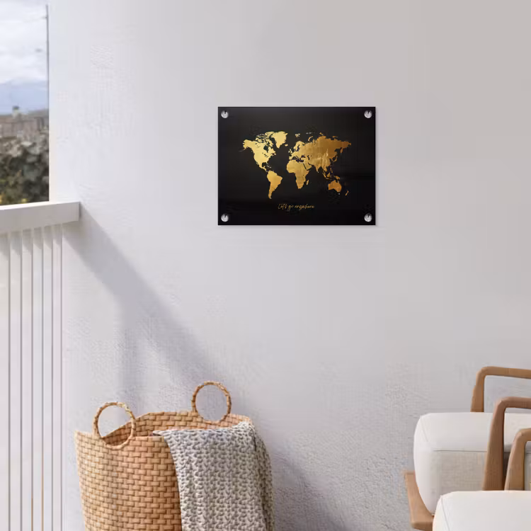 Goud - Glanzend - Wereldkaart - Luxe tuinposter los doek klein -sfeer8