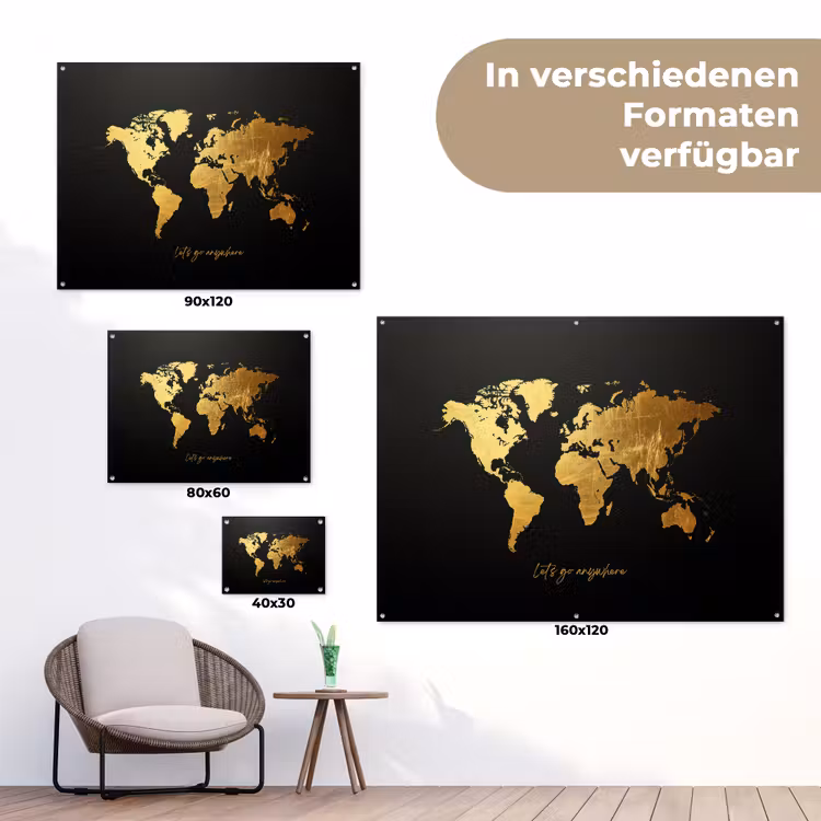 Goud - Glanzend - Wereldkaart - Luxe tuinposter los doek klein -Xsfeer9_DE