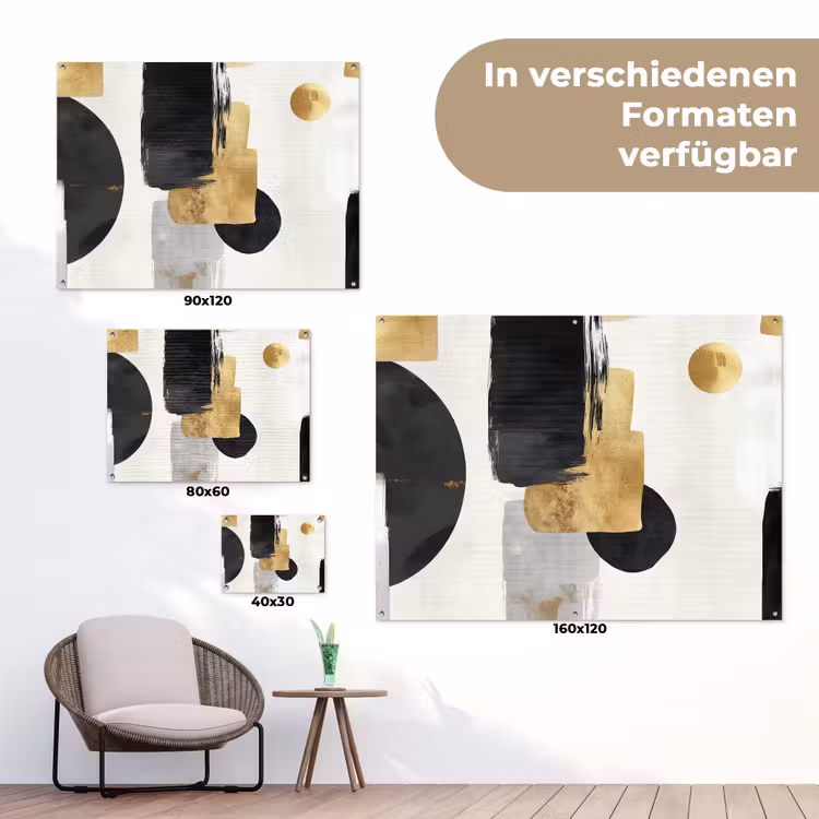 Goud - Rechthoeken - Cirkels - Abstract tuinposter los doek klein -Xsfeer9_DE