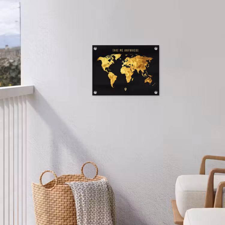 Goud - Wereldkaart - Quote tuinposter los doek klein -sfeer8