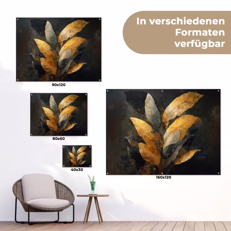 Gouden Bladcompositie – Botanische Luxe tuinposter los doek klein -Xsfeer9_DE
