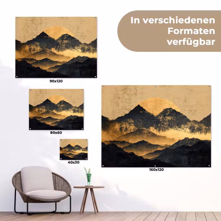 Gouden Bergen bij Maanlicht tuinposter los doek klein -Xsfeer9_DE