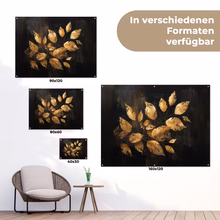 Gouden Bladeren op Donkere Achtergrond tuinposter los doek klein -Xsfeer9_DE