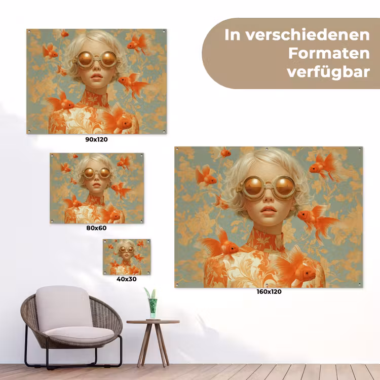 Goudvissen - Oranje - Vrouw - Blond tuinposter los doek klein -Xsfeer9_DE