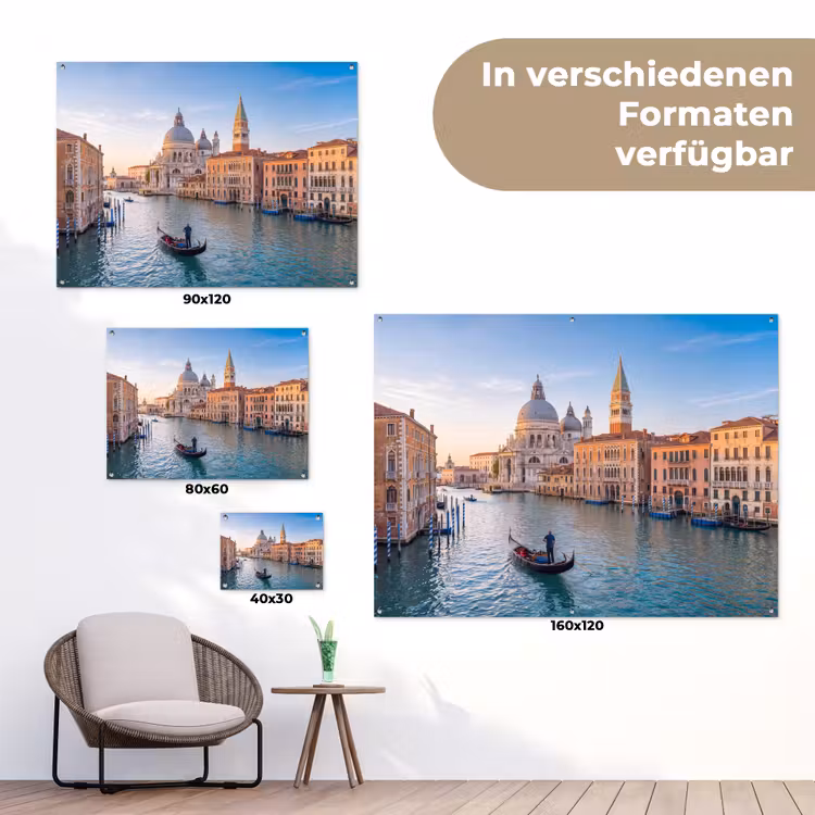 Gondel - Venetië - Kanaal - Stadsgezicht - Avondlicht tuinposter los doek klein -Xsfeer9_DE