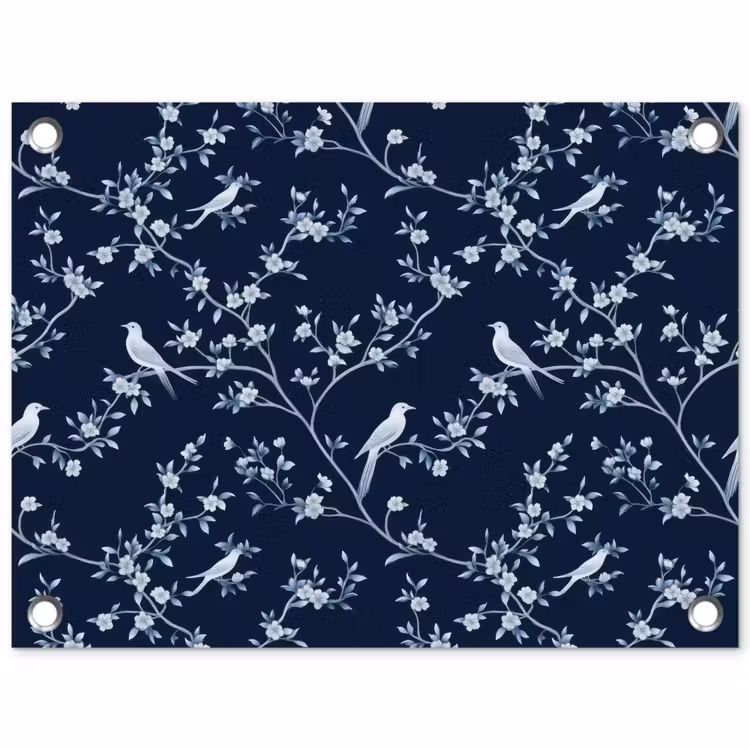 Grafisch - Bloesemtak - Blauw tuinposter los doek klein 239 -3d
