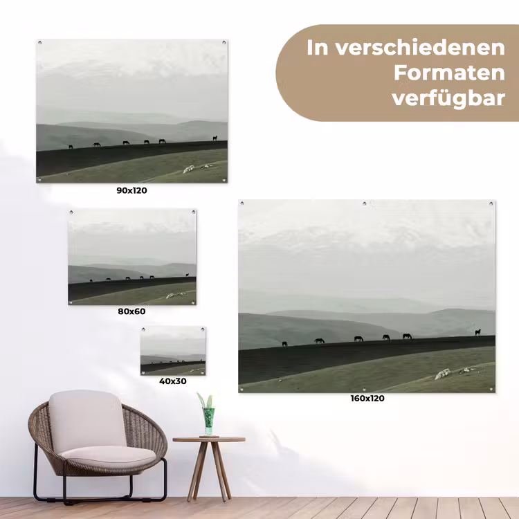 Grijs - Berg - Paarden tuinposter los doek klein -Xsfeer9_DE