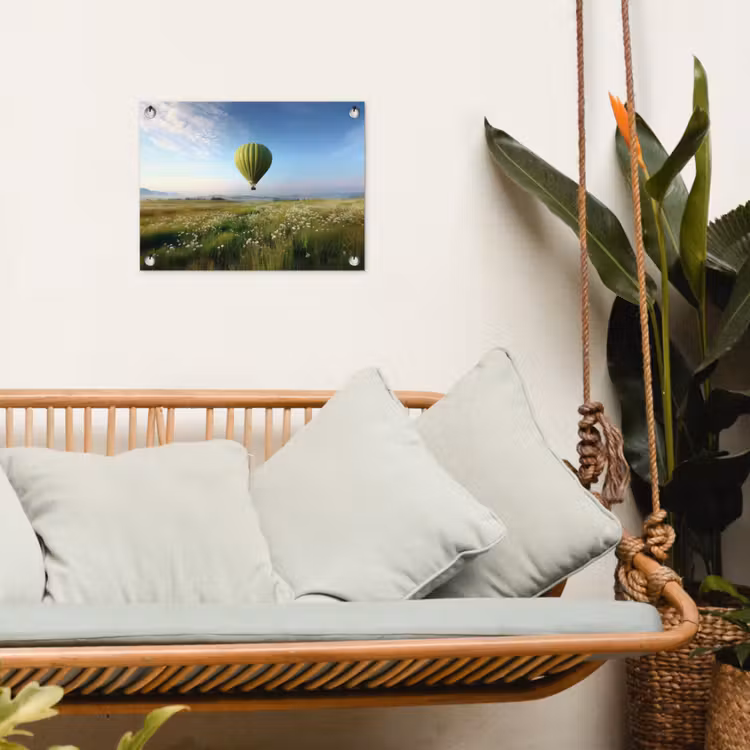 Groene luchtballon - Weide - bloemen tuinposter los doek klein -sfeer7