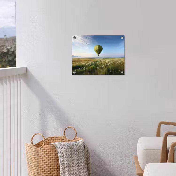 Groene luchtballon - Weide - bloemen tuinposter los doek klein -sfeer8