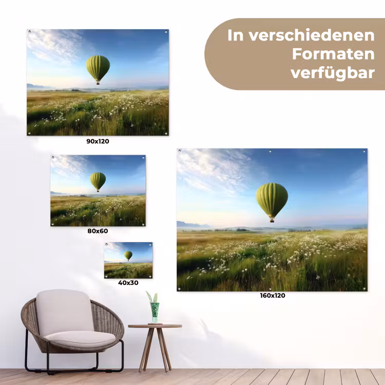 Groene luchtballon - Weide - bloemen tuinposter los doek klein -Xsfeer9_DE
