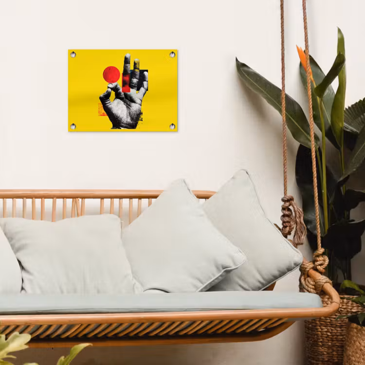 Hand - Rode cirkel - Geel tuinposter los doek klein -sfeer7
