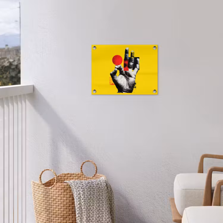 Hand - Rode cirkel - Geel tuinposter los doek klein -sfeer8