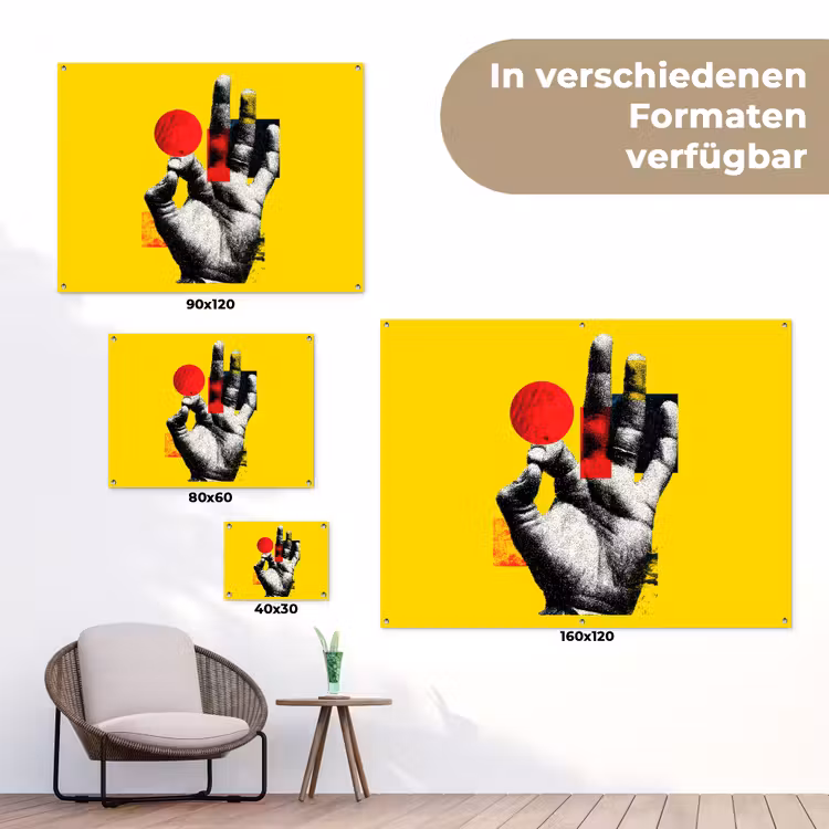 Hand - Rode cirkel - Geel tuinposter los doek klein -Xsfeer9_DE