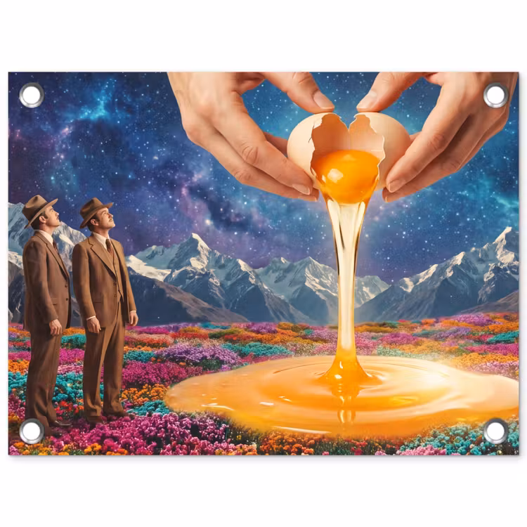 Gartenposter - Hände – Ei – Surrealismus - Handen - Ei - Surrealisme tuinposter los doek klein
