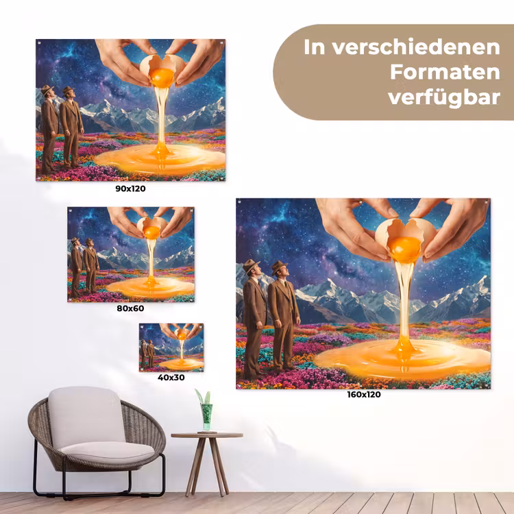 Gartenposter - Hände – Ei – Surrealismus - Handen - Ei - Surrealisme tuinposter los doek klein