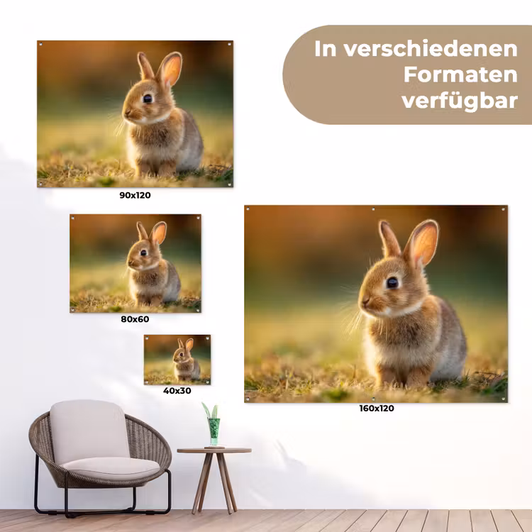 Konijntje - Bruin - Gras tuinposter los doek klein -Xsfeer9_DE