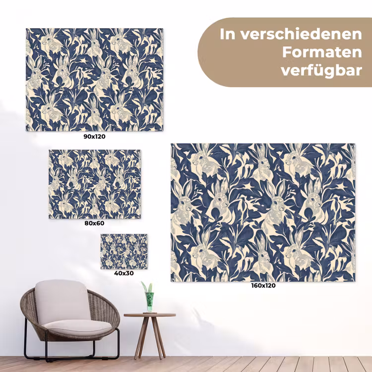 Hazen - Bladeren - Patroon - Blauw - Beige tuinposter los doek klein 239 -Xsfeer9_DE