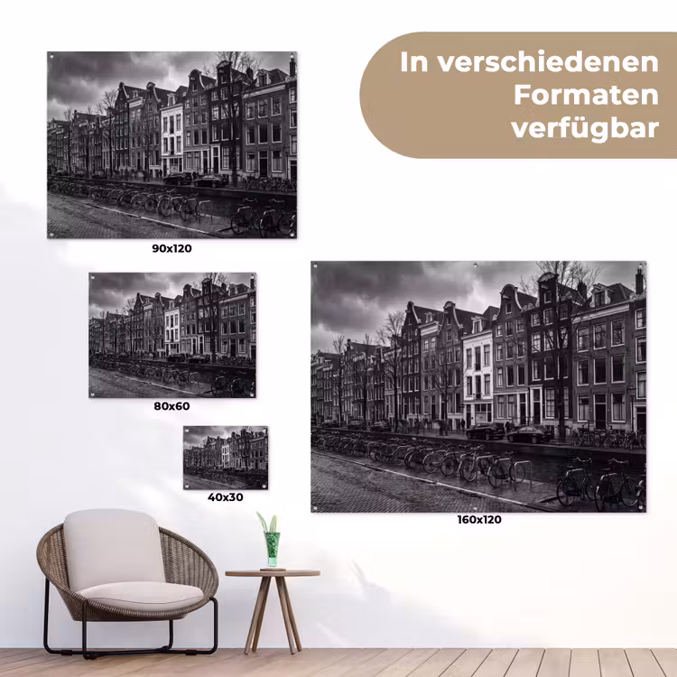 Huis - Gracht - Amsterdam - Architectuur - Zwart-wit tuinposter los doek klein -Xsfeer9_DE