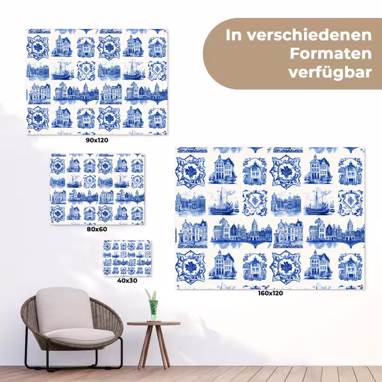 Huizen - Schepen - Blauw tuinposter los doek klein 239 -Xsfeer9_DE