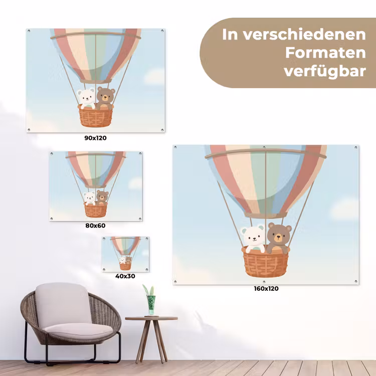 Luchtballon - Beren - Pastel tuinposter los doek klein -Xsfeer9_DE