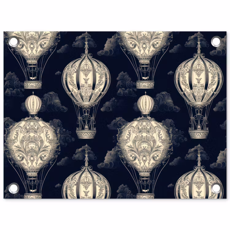 Luchtballonnen - Wolken - Patroon - Donkerblauw tuinposter los doek klein 239 -3d