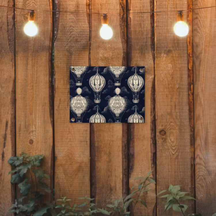 Luchtballonnen - Wolken - Patroon - Donkerblauw tuinposter los doek klein 239 -sfeer1