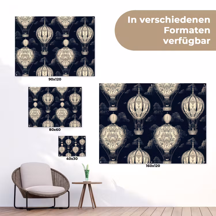 Luchtballonnen - Wolken - Patroon - Donkerblauw tuinposter los doek klein 239 -Xsfeer9_DE