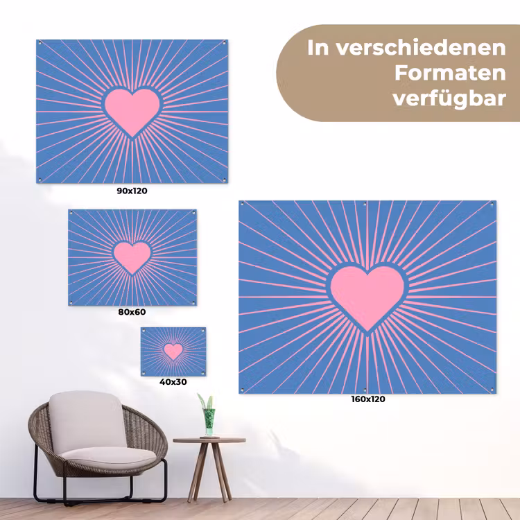 Hart - Stralen - Liefde - Modern - Roze tuinposter los doek klein -Xsfeer9_DE