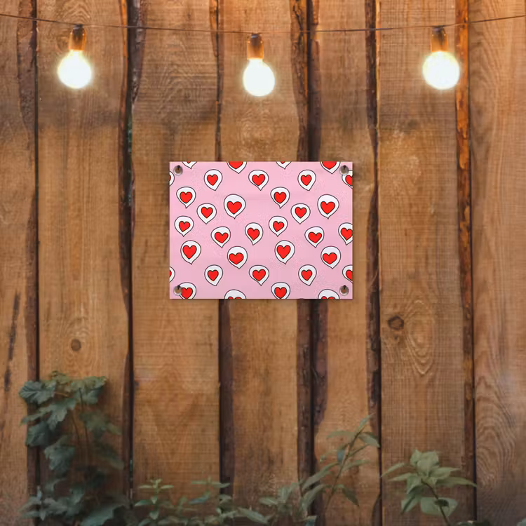 Hartjes - Patroon - Rood tuinposter los doek klein 239 -sfeer1