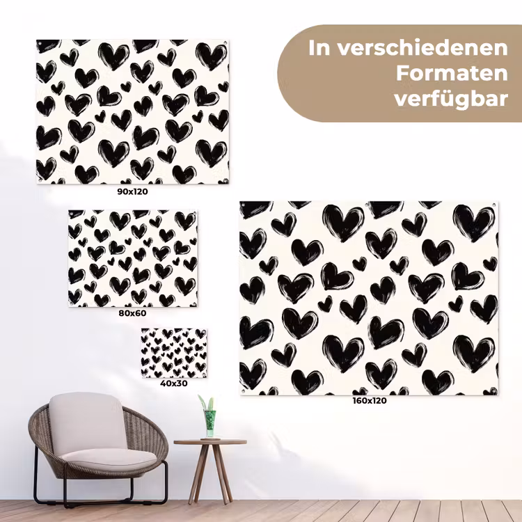 Hartjes - Patroon - Zwart tuinposter los doek klein 239 -Xsfeer9_DE