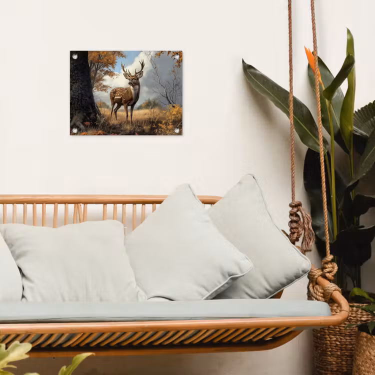 Hert - Herfstkleuren - Boom - Gewei tuinposter los doek klein -sfeer7