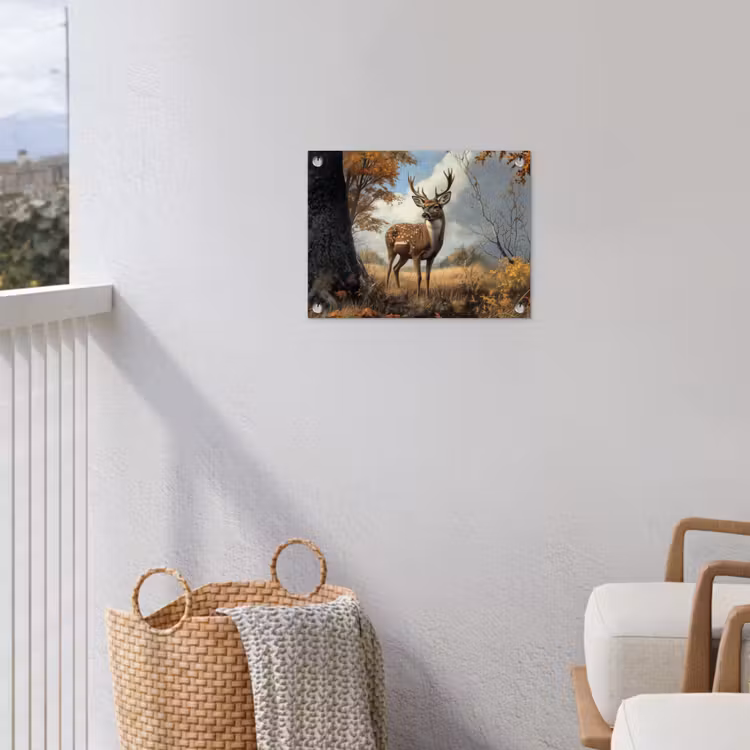 Hert - Herfstkleuren - Boom - Gewei tuinposter los doek klein -sfeer8