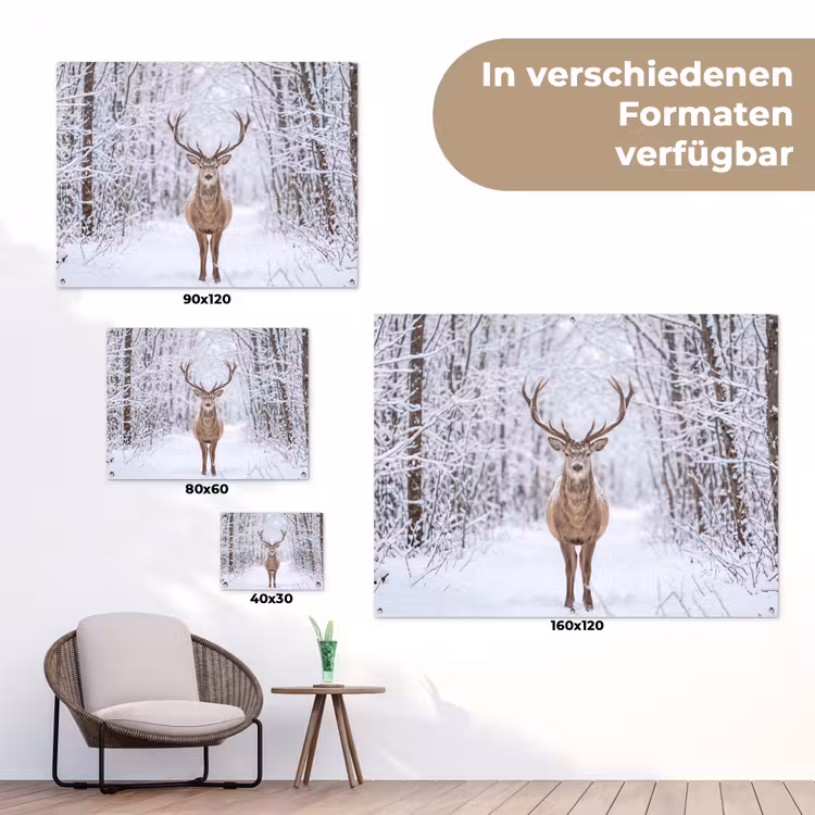 Hert - Winter - Bos - Natuur - Wit tuinposter los doek klein -Xsfeer9_DE