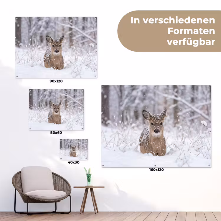 Hert - Sneeuw - Bos - Dieren - Vertederend tuinposter los doek klein -Xsfeer9_DE