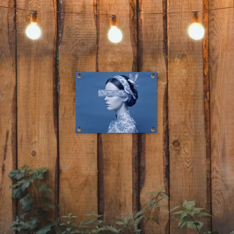 Portret - Klassiek - Wit - Blauw tuinposter los doek klein -sfeer1