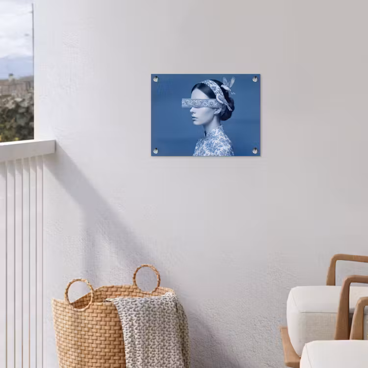 Portret - Klassiek - Wit - Blauw tuinposter los doek klein -sfeer8