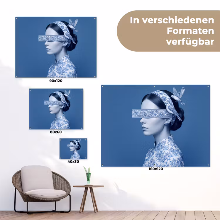 Portret - Klassiek - Wit - Blauw tuinposter los doek klein -Xsfeer9_DE