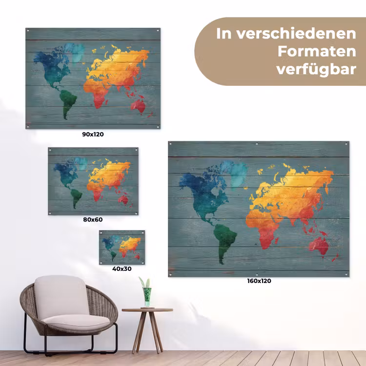 Hout - Planken - Regenboog - Wereldkaart tuinposter los doek klein -Xsfeer9_DE