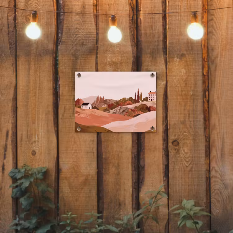 Heuvellandschap - Grafisch - Terracotta tuinposter los doek klein -sfeer1