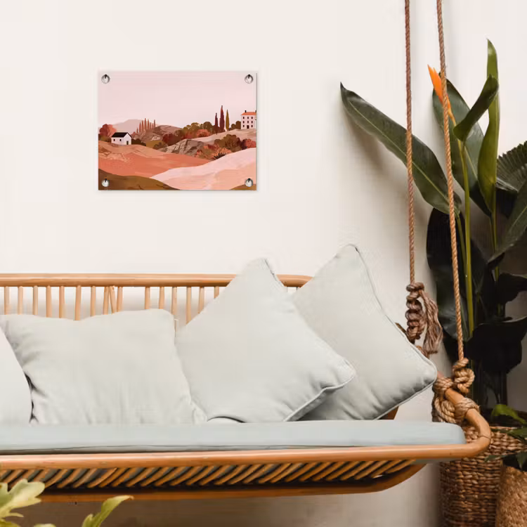Heuvellandschap - Grafisch - Terracotta tuinposter los doek klein -sfeer7