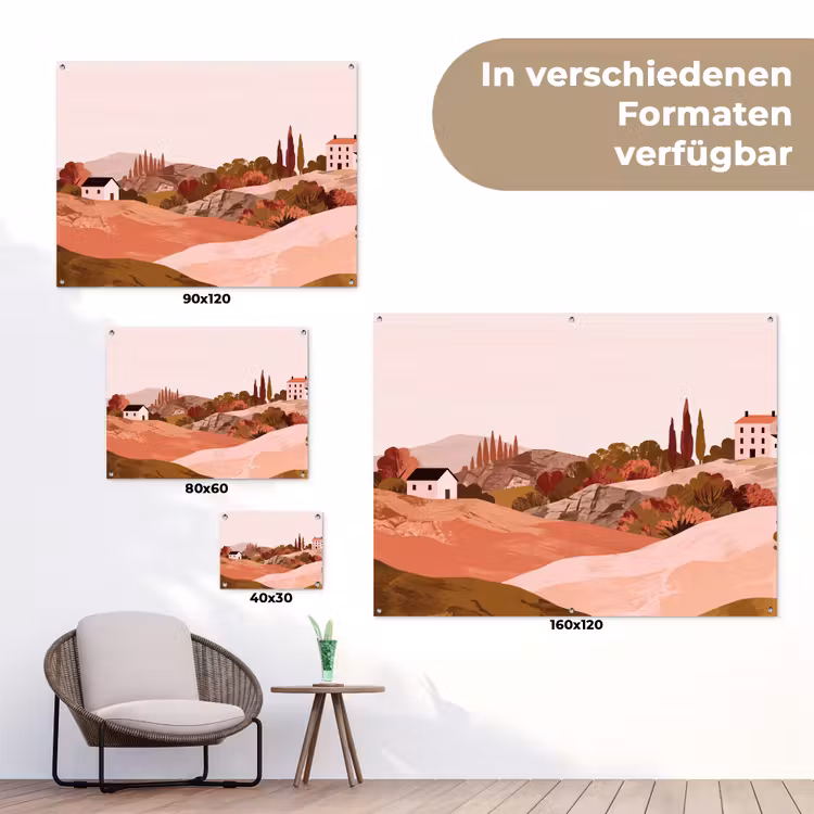Heuvellandschap - Grafisch - Terracotta tuinposter los doek klein -Xsfeer9_DE