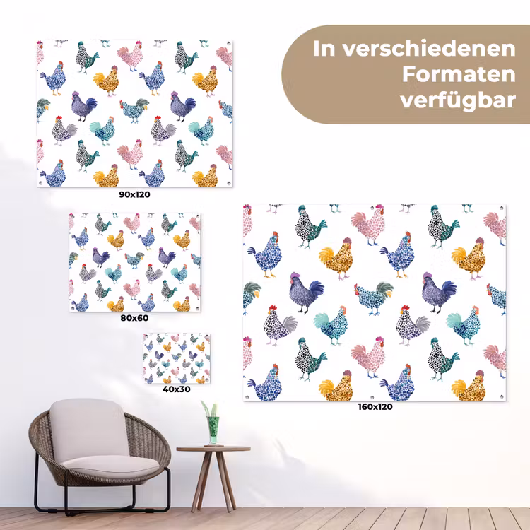 Kippen -Aquarel - Kleurrijk tuinposter los doek klein 239 -Xsfeer9_DE