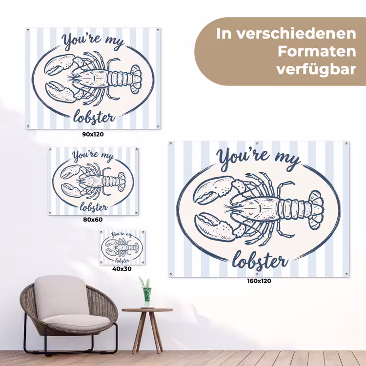 Kreeft - Illustratie - Liefde - Blauw - Decoratie tuinposter los doek klein -Xsfeer9_DE