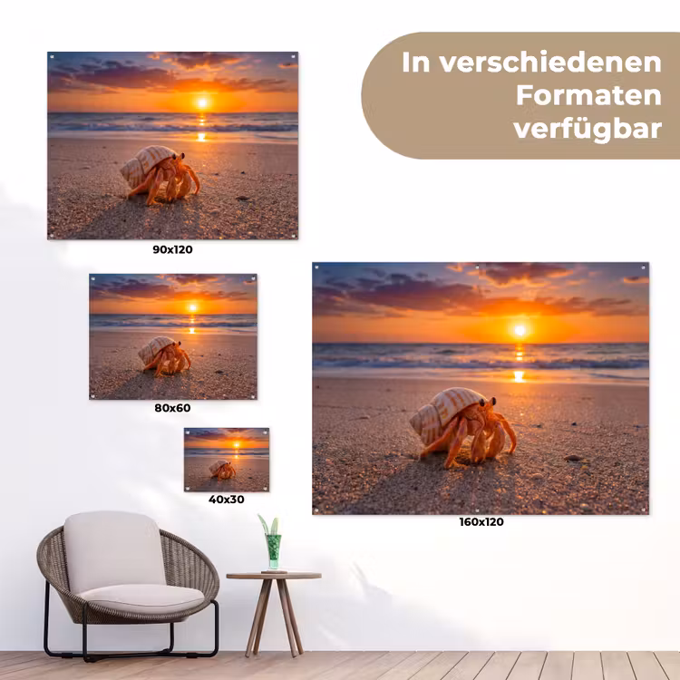 Kreeft - Strand - Natuur - Zonsondergang - Oranje tuinposter los doek klein -Xsfeer9_DE