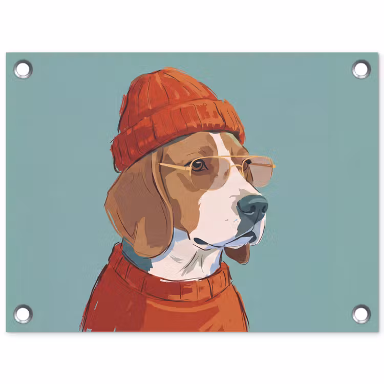 Hond - Beanie - Zonnebril - Dieren - Modern tuinposter los doek klein -3d