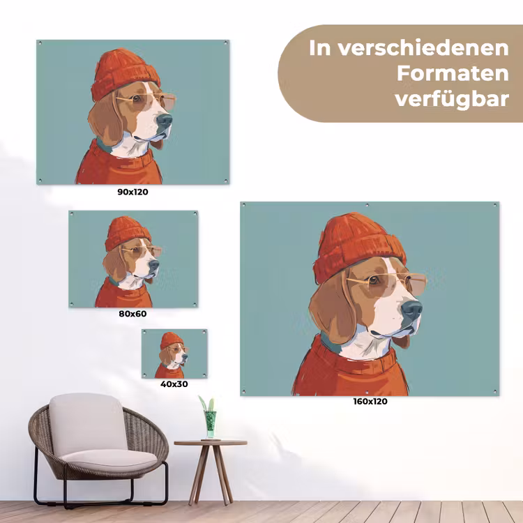 Hond - Beanie - Zonnebril - Dieren - Modern tuinposter los doek klein -Xsfeer9_DE