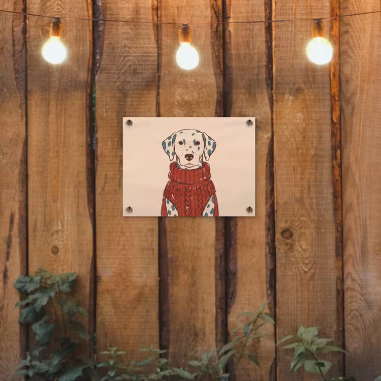 Hond - Trui - Winter - Dieren - Rood tuinposter los doek klein -sfeer1